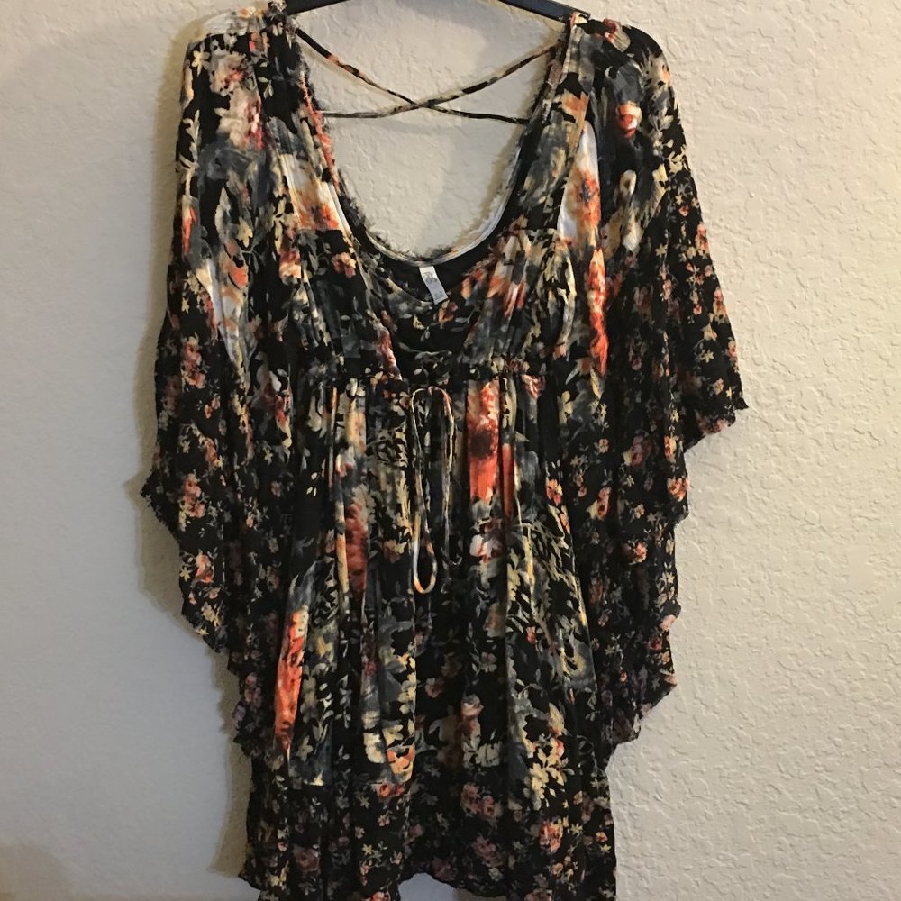 Flared Floral Long Sleeve Mini Dress